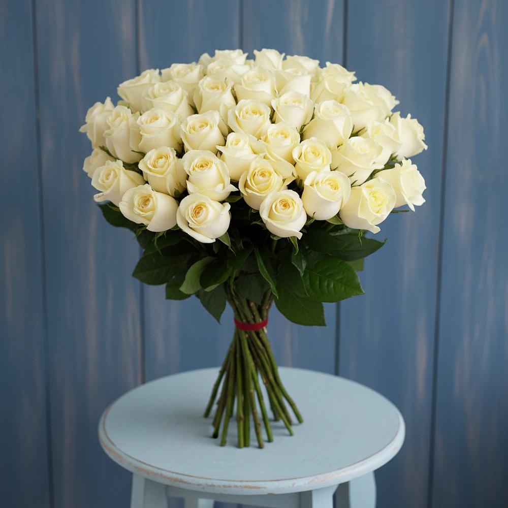 Букет 51 Белая роза Эдлесс Лав в Прохладном