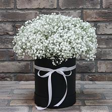 Цветочная композиция из Гипсофила в шляпной коробке в Прохладном
