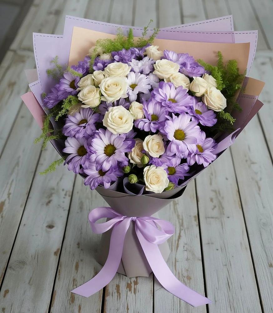 Букет цветов из: Хризантемы и Розы в Прохладном